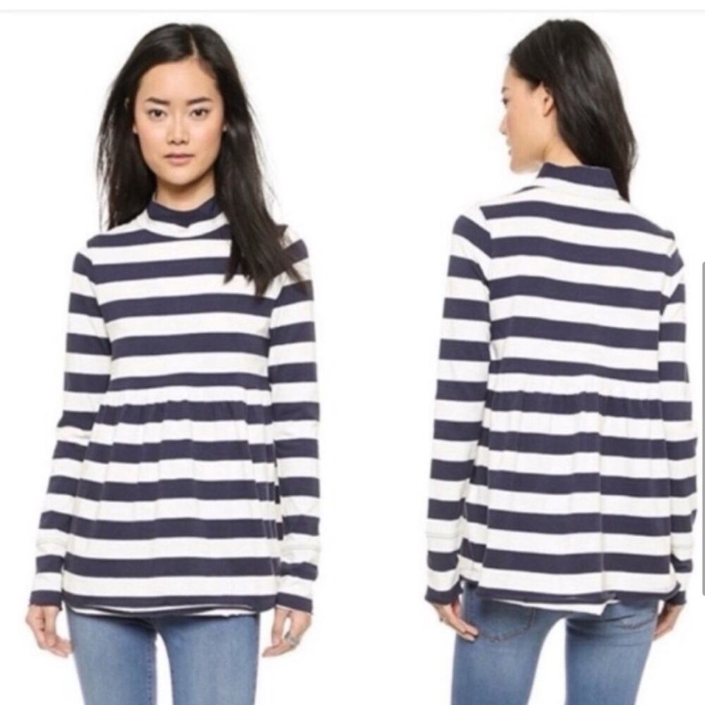 Free People We The Free Mock Neck Babydoll Tunic Top Small Nautical Preppy‎